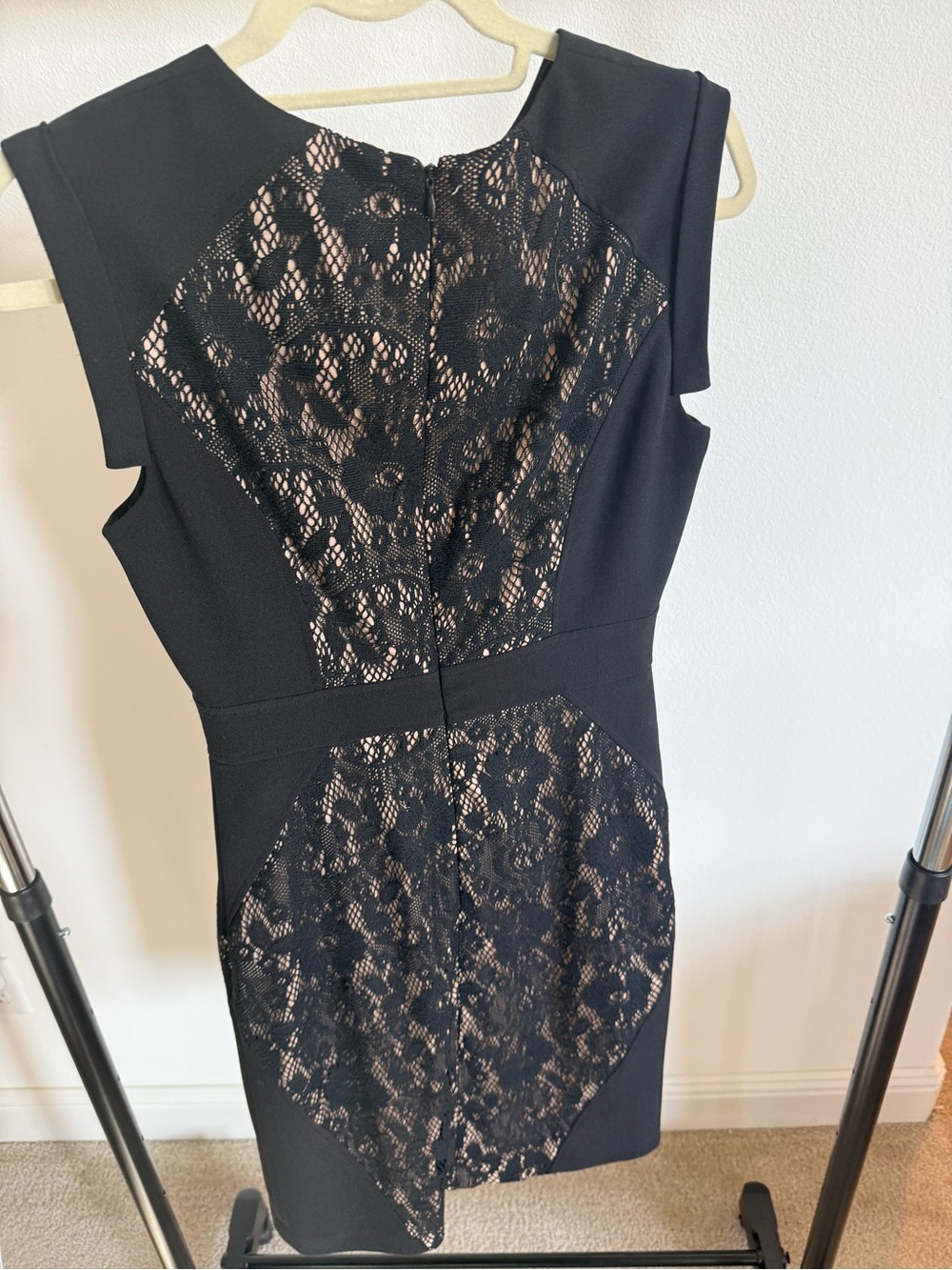 Adrianna Papell Black Lace-Panel Midi Dress